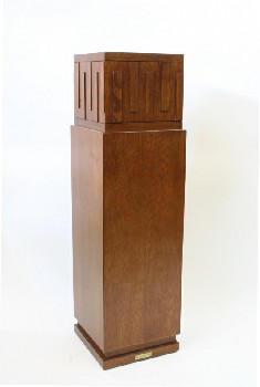 Plinth, Wood, PEDESTAL, RECTANGULAR RELIEF PATTERN ON TOP SECTION, WOOD, BROWN