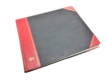 Book, Ledger, Black Cover With Red Corners And Spine. Gold Leaf Design On Red Corners And Spine.'B' , RED