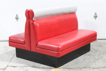 Restaurant, Booth, CAFE / DINER, DOUBLE SIDED / BACK TO BACK, GREY HEAD REST UPPER CUSHION, BLACK WOOD BASE, VINYL, RED