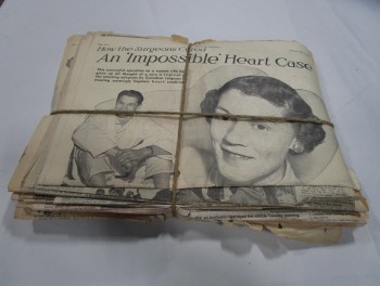 Bundle, Newspaper, VINTAGE NEWSPAPER BUNDLE WITH WOOD BACKING