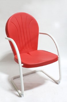 Chair, Lawn, VINTAGE SHELL BACK, RETRO, PATIO/GARDEN/MOTEL, ROUNDED ARMS, CANTILEVER, MATTE PAINT, METAL, RED