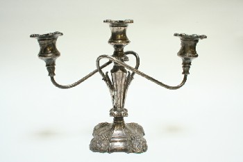 Candles, Candelabra, 3 HOLDERS,CURVY ARMS,ORNATE BASE RAISED GRAPES, METAL, GREY