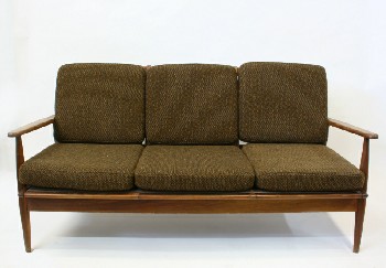Sofa, Three Seat, MID CENTURY MODERN, 6 REMOVABLE BROWN WOOL CUSHIONS, WOOD, BROWN