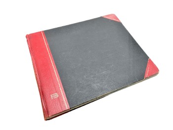 Book, Ledger, Black Cover With Red Corners And Spine. Gold Leaf Design On Red Corners And Spine.'B' , RED