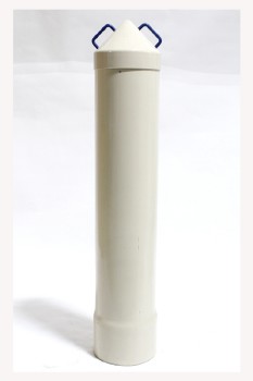 Industrial, Miscellaneous, PLAIN PIPE / TUBE, CYLINDER, POINTED LID W/2 BLUE HANDLES (ATTACHED W/CHAIN), PLASTIC, BEIGE