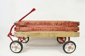 Toy, Wagon, WAGON W/RED HANDLE & REMOVABLE FRAME, AGED, USED, WOOD, RED
