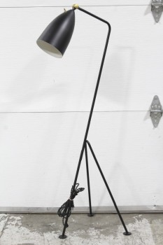 Lighting, Floor Lamp, MODERN, 3 LEGS, MATTE FINISH, BULLET SHADE, BRASS HINGE & SWITCH, METAL, BLACK