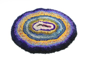 Rug, Coil, OVAL, VINTAGE, COIL, SHAG, HOLES, WOOL, MULTI-COLORED