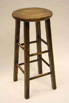 Stool, Round, WOOD SEAT W/SQUARE LEGS, WOOD, BROWN
