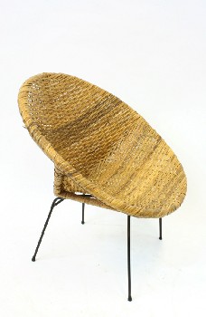 Chair, Rattan, WOVEN/WICKER BOWL CHAIR W/BLACK METAL LEGS, RATTAN, NATURAL