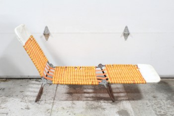 Chair, Folding, OUTDOOR / LAWN, VINTAGE STRIPED LOUNGER, NO ARMS, ADJUSTABLE, AGED, PLASTIC, ORANGE