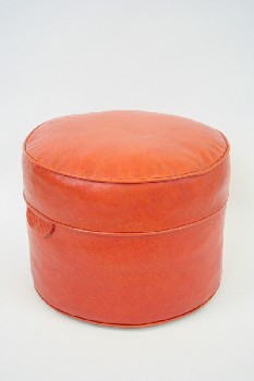 Stool, Ottoman, CYLINDRICAL W/PIPING & 2 SIDE TABS, HASSOCK, VINYL, ORANGE
