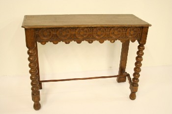 Table, Console, SOFA/HALL TABLE, OAK, TURNED LEG, CARVED APRON, WOOD, BROWN