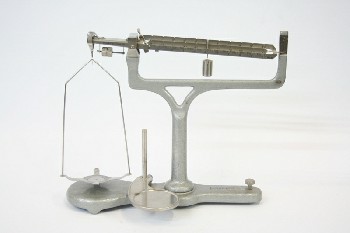 Scale, Balance, VINTAGE COUNTERTOP BALANCE SCALE,MANUAL SLIDE, HANGING TRAY, STAINLESS STEEL, SILVER