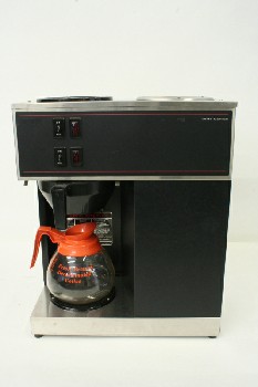 Appliance, Coffee , COMMERCIAL OR RESTAURANT STYLE COFFEEMAKER, 2 WARMERS W/FUNNEL, CARAFE SEPARATE, CAFE, DINER, METAL, BLACK