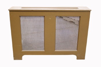 Radiator, Miscellaneous, ANTIQUE, HOUSEHOLD / RESIDENTIAL STYLE RADIATOR COVER W/MESH PANELS, BACKLESS, WOOD, BROWN