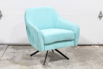 Chair, Armchair, SWIVELS, VERTICAL PLEATED BACK ARMS & SIDES, BLACK METAL SPLAYED LEGS , VELVET, BLUE