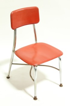 Chair, Child's, VINTAGE,SMALL,KID SIZE, PLAIN SEAT & BACK, METAL LEGS, SCHOOL/DAYCARE ETC., STACKABLE, PLASTIC, RED
