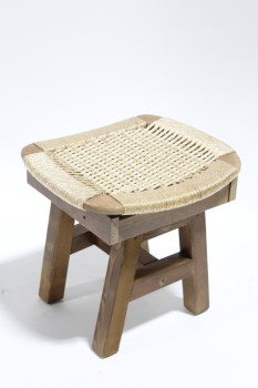 Stool, Misc, WICKER SEAT W/STORAGE COMPARTMENTS INSIDE, PLAIN BROWN WOOD LEGS , WOOD, BROWN