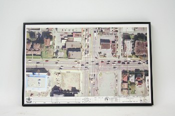 Wall Dec, Map, CLEARABLE, FRAMED AERIAL PRINT, CROSS STREETS & TRAFFIC, PAPER, MULTI-COLORED