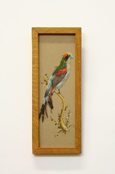 Wall Dec, Misc, CLEARABLE, BIRD W/REAL FEATHERS, RECTANGULAR FRAME, WOOD, MULTI-COLORED