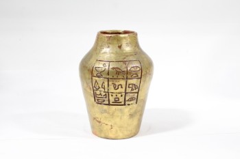 Vase, Urn, EGYPTIAN STYLE W/HIEROGLYPHICS, NO LID/HEAD, POTTERY, GOLD