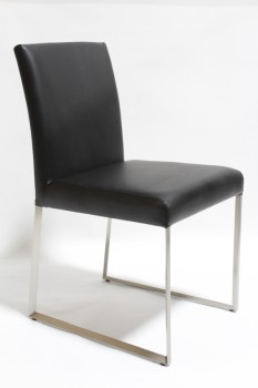 Chair, Dining, MODERN,PLAIN SEAT, CONNECTED BRUSHED STAINLESS LEGS , LEATHERETTE, BLACK