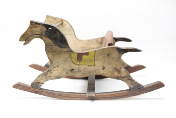 Toy, Animal, ANTIQUE ROCKING HORSE, AGED, WOOD, BROWN