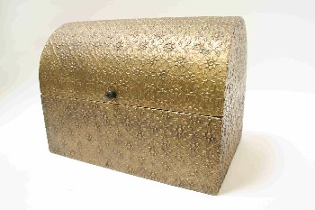 Box, Decorative, DOME LID, EMBOSSED METAL, FLORAL DESIGN, WOOD, BRASS