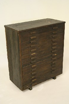 Cabinet, Filing, 14 FLAT DRAWERS, ANTIQUE TYPESETTER'S CABINET, WOOD, BROWN
