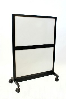 Screen, Misc, ROOM / OFFICE DIVIDER, TWO PANEL MAGNETIC / DRY ERASE BOARD (BOTH SIDES), BLACK FRAME, ROLLING, PLASTIC, WHITE