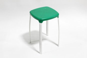 Stool, Square, GREEN PLASTIC SEAT, WHITE METAL LEGS , PLASTIC, GREEN