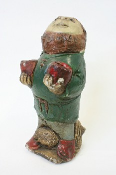 Garden, Gnome, STANDING GNOME W/CURLY BEARD & 2 RED CUPS, CONCRETE, GREEN