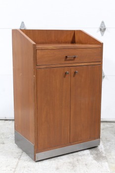 Podium, Misc, LECTERN, PLAIN FRONT, FLAT TOP, 1 DRAWER & 2 DOOR LOWER CABINET ON BACK, WOOD, BROWN