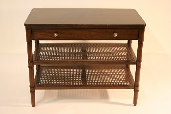 Table, Misc, MAHOGANY, 1 DRAWER, 2 LOWER WICKER SHELVES, WOOD, BROWN