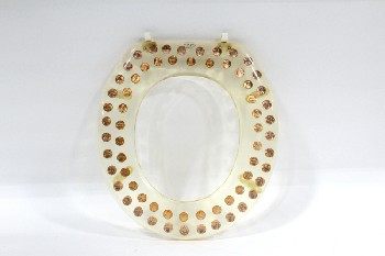 Bathroom, Misc, VINTAGE U.S. (REAL) PENNY/COIN LUCITE TOILET SEAT, OVAL BOTTOM PIECE , ACRYLIC, CLEAR