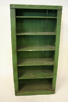 Shelf, Wood, 6 SHELVES, SLATTED BACK, RUSTIC, AGED/DISTRESSED, WOOD, GREEN
