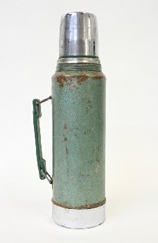 Drinkware, Thermos, VINTAGE, PLASTIC GRIP BANDED HANDLE, DISTRESSED, Condition Not Identical To Photo, METAL, GREEN