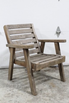 Chair, Rustic , SPACED WOOD SLATS,ARMCHAIR, SQUARED BACK, OUTDOOR/GARDEN/PATIO , WOOD, BROWN