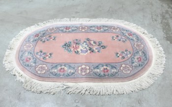 Rug, Throw, OVAL, TRADITIONAL, FLORAL, FRINGE, PINK
