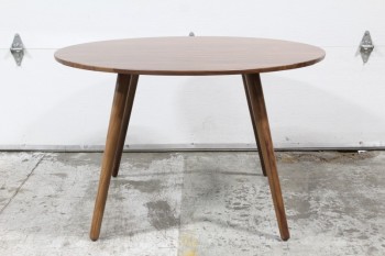 Table, Dining, MODERN, WALNUT, ROUND TOP, ANGLED TAPERED LEGS, SEATS 4, WOOD, BROWN