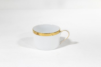 Drinkware, Cup, TEA CUP,GOLD TRIM BORDER OF LEAVES , CHINA, WHITE