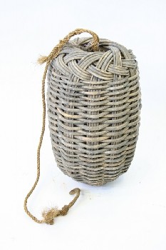 Basket, Decorative, CYLINDRICAL,SMALLER BASKET INSIDE,ROPE FOR HANGING, AGED, WOOD, NATURAL