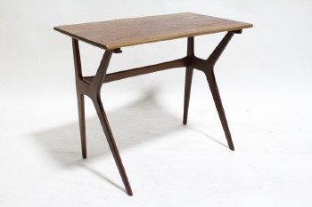 Table, Side, VINTAGE TEAK NESTING TABLE, RECTANGULAR TOP, "K" SHAPED LEGS, WOOD, BROWN