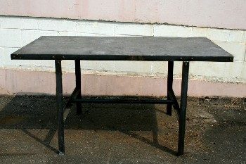 Table, Work, 5FT, INDUSTRIAL, RECTANGULAR TOP W/LOWER SUPPORT BAR, AGED, METAL, BLACK