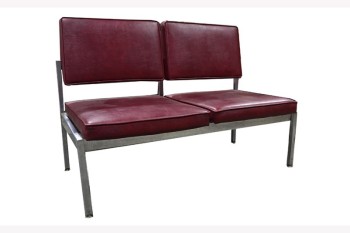 Bench, Seats, TWO SEATS, TANDEM, PART OF WAITING AREA SET, NO ARMS, CHROME FRAME, VINYL, BURGUNDY
