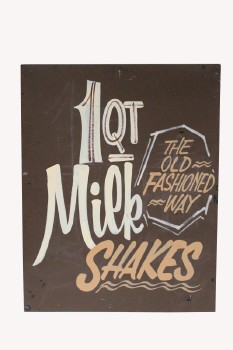 Sign, Diner, HAND PAINTED VINTAGE STYLE,"1 QT MILKSHAKES THE OLD FASHIONED WAY", AGED , CARDBOARD, BROWN