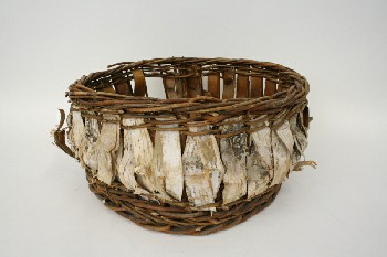 Basket, Decorative, ROUND W/WOVEN BRANCH & BARK PIECES, WOOD, NATURAL
