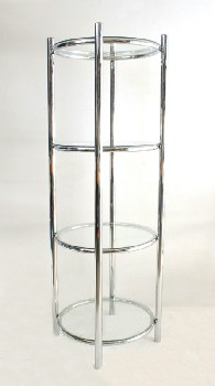 Shelf, Glass, CYLINDRICAL W/4 SHELVES (NOT ATTACHED), TUBULAR CHROME FRAME, VINTAGE, CHROME, SILVER