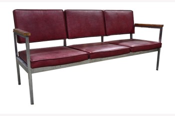 Bench, Seats, THREE SEATS, PART OF WAITING AREA SET (MATCHING CHAIR & 2-SEATERS AVAILABLE W/CONNECTOR PCS), BROWN LAMINATE ARMS, CHROME FRAME, VINYL, BURGUNDY